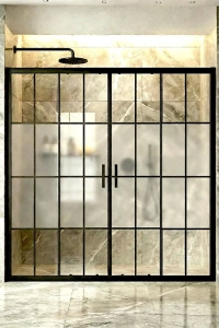 Duşakabin Ön Cephe 5mm Siyah Çizgi Ortası Buzlu Yükseklik 190cm